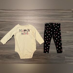 Garanimals Beige Long Sleeve Onesie and Black Heart Leggings Set size 6/9M